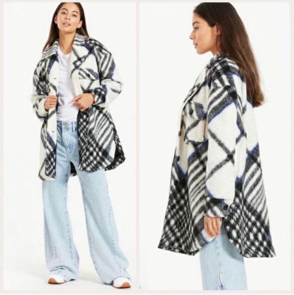 Anine Bing Oakley size Small oversized shacket Cream tartan plaid